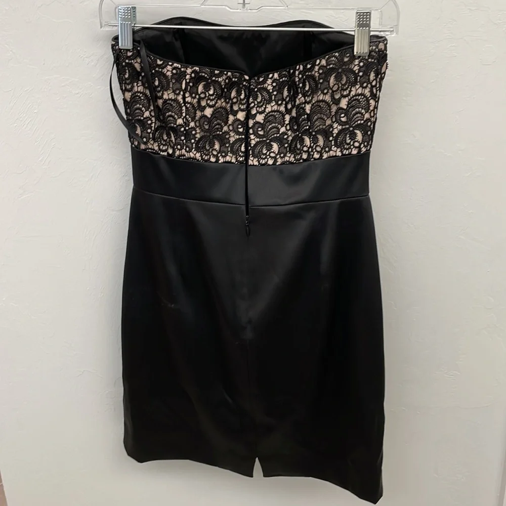 WHBM Black Strapless Dress Satin Lace Sz 0 - Picture 2 of 5